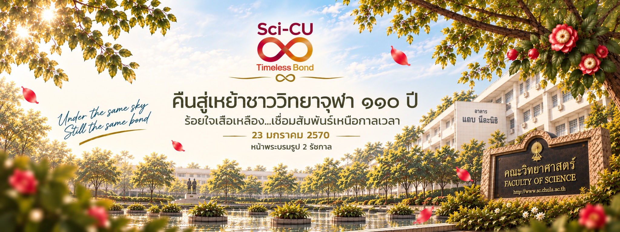 งานคืนสู่เหย้าชาววิทยาศาสตร์จุฬาฯ 110 ปี — ร้อยใจเลือดเหลือง เชื่อมสัมพันธ์เหนือกาลเวลา · 23 มกราคม 2570 · Sci-CU Timeless Bond